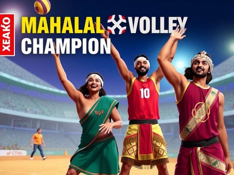 Mahal Volley Champion game cover featuring Indian players in traditional attire